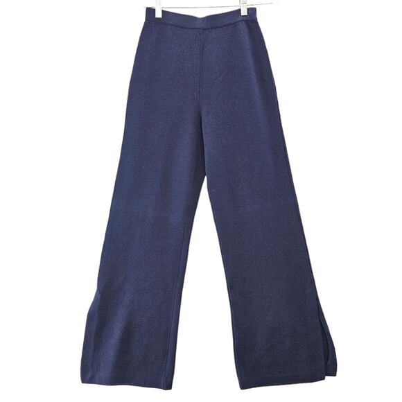 St John Pants Womens Size 2 Santana Knit Blue Pull On Evening Split Wide Leg - Picture 2 of 13